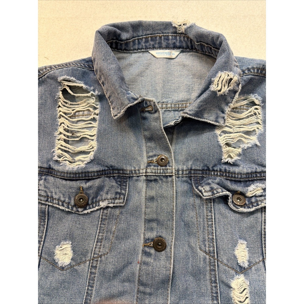 Highway Jeans Blue Very‎ Distressed Buttoned Denim Jacket Size XL women - Picture 5 of 16